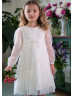 Ivory Polka Dots Tulle Lace Cute Flower Girl Dress